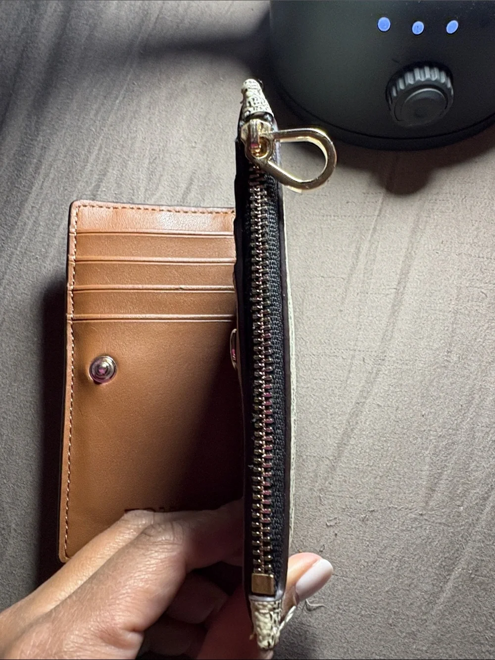 TOUS Cream Wallet with Gray Monogram Pattern